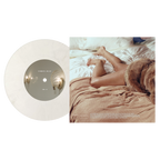 Roommates 7-inch vinyl back cover art of legs resting on a bed with a fur throw, next to the Side B record label