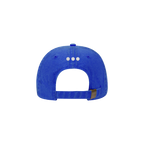 Royal blue dad hat, back view showing adjustable strap closure and eyelets
