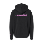 Black hoodie back view with pink or something text printed below the hood