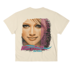 Cream t-shirt, back view, with a close-up photo of Hilary Duff, tour date list, and Hilary Duff Tour 2004 logo